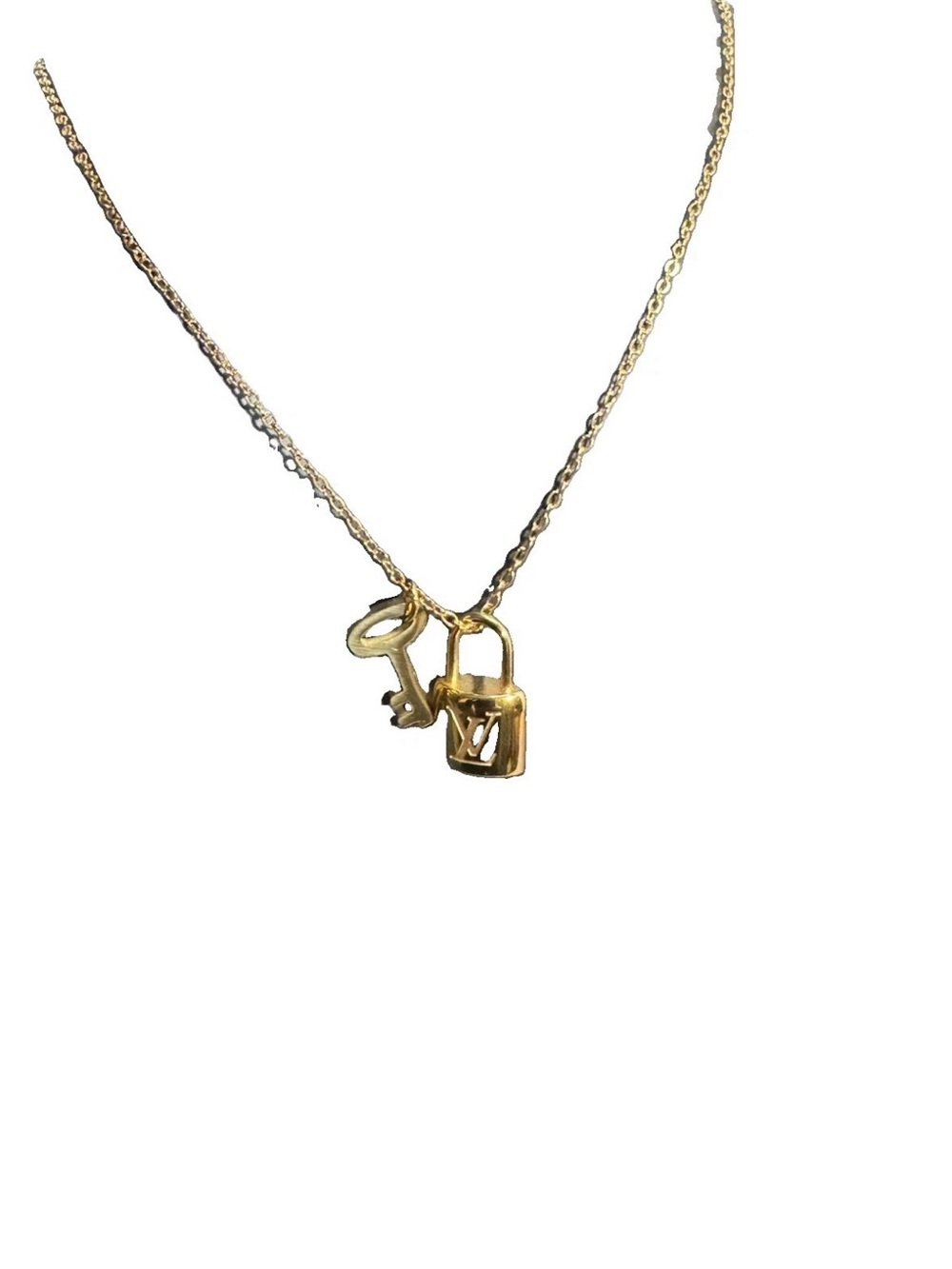 Louis Vuitton Gold Padlock & Key Charm Necklace